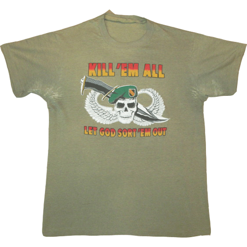 画像1: USED 80's KILL ’EM ALL AIR BORNE 空挺部隊 Tシャツ OLV / 210316 (1)