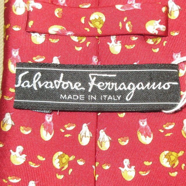 USED 90's Salvatore Ferragamo サルバトーレ フェラガモ 鳥 シルク ネクタイ made in ITALY / 210512