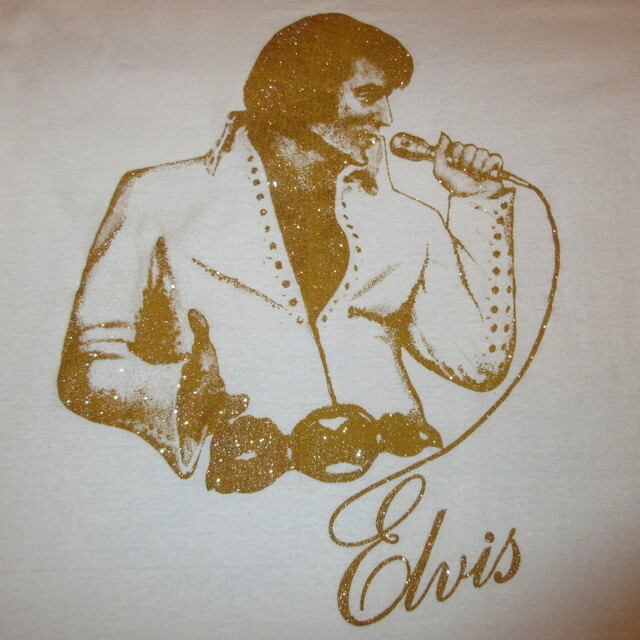 画像1: USED 80's Elvis Presley エルビスプレスリー 金ラメ Tシャツ WHT / 210610 (1)