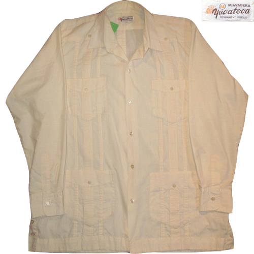 画像1: USED 70's YUCATECA メキシカン キューバシャツ 長袖シャツ BEI / 210527 (1)