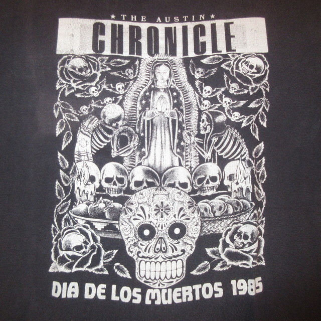 画像1: USED 80's THE AUSTIN CRONICLE 週刊紙 Dia de los Muertos 死者の日 Tシャツ BLK / 210614 (1)