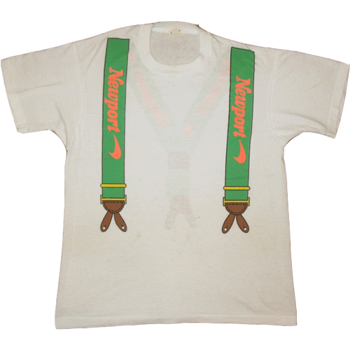 USED 90's Newport ニューポート タバコ サスペンダー 騙し絵 トリックアート Tシャツ WHT / 210614