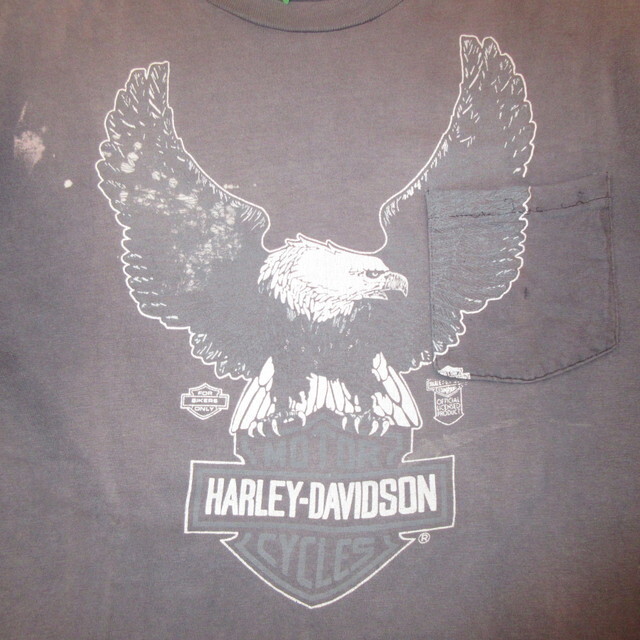80”s HARLEY DAVIDSON   ポケット付きTシャツ ブラック L