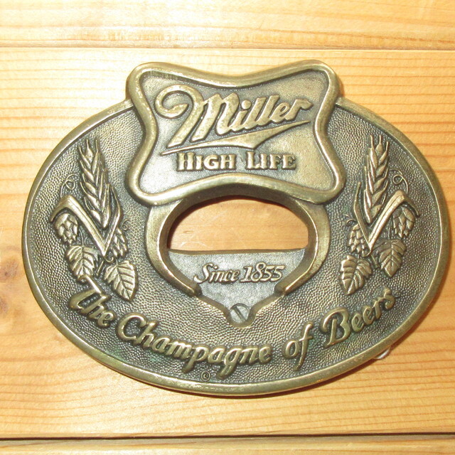 画像1: USED 70's miller BEER ミラービール ベルト バックル ブラス / 210811 (1)