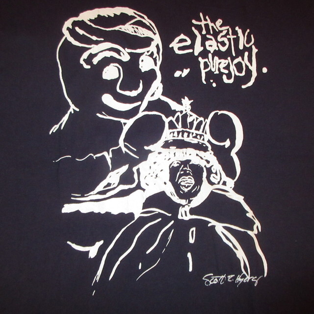 画像1: DEADSTOCK 90's THE ELASTIC PUREJOY UKオルタナロック Vネック Tシャツ NVY / 221026 (1)